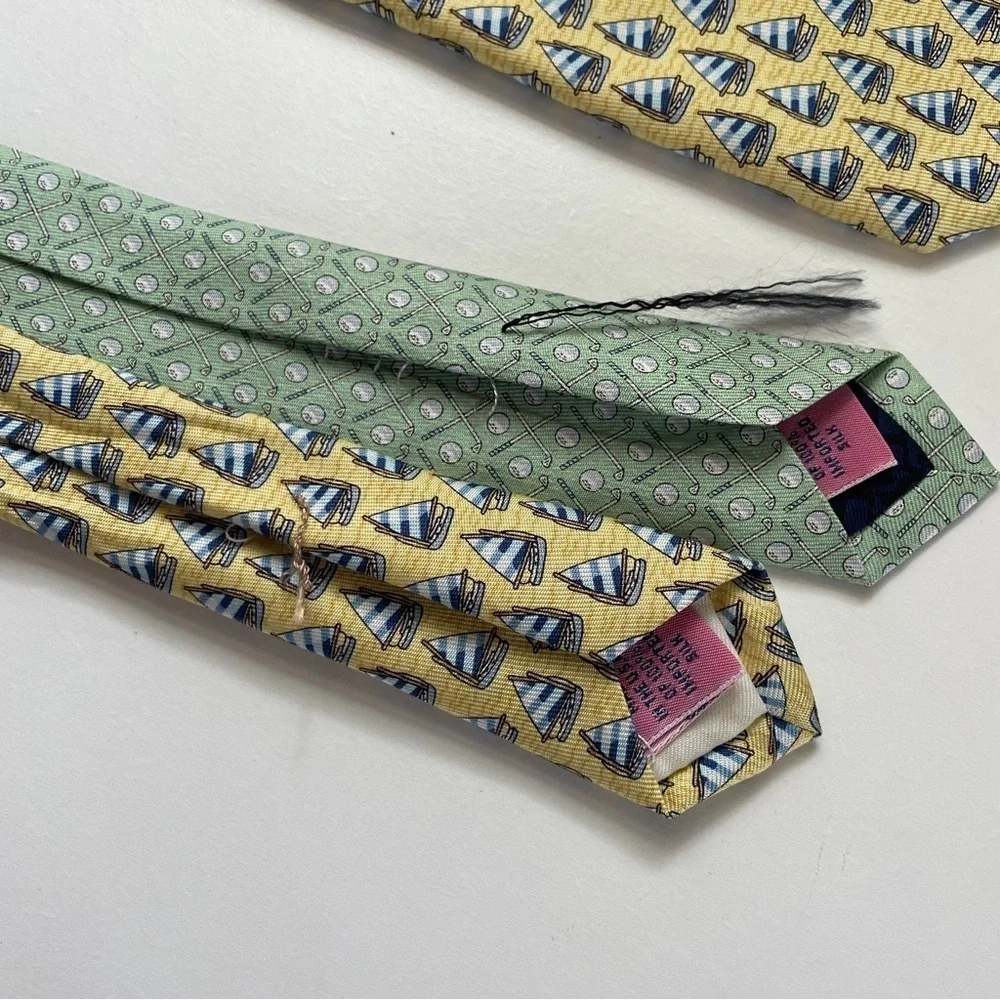 Vineyard Vines Bundle Two Silk Ties Preppy Sailboats Golf Martha’s Vineyard